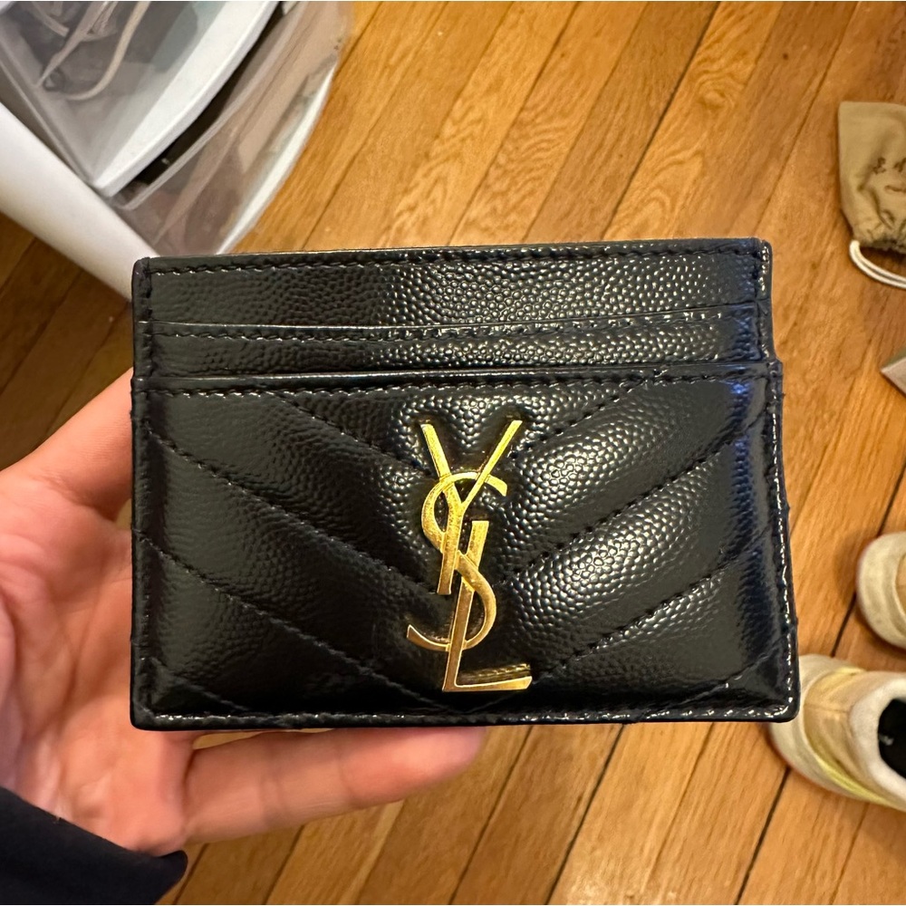 YSL Monogram Cardholder- black grain leather and gold hardware